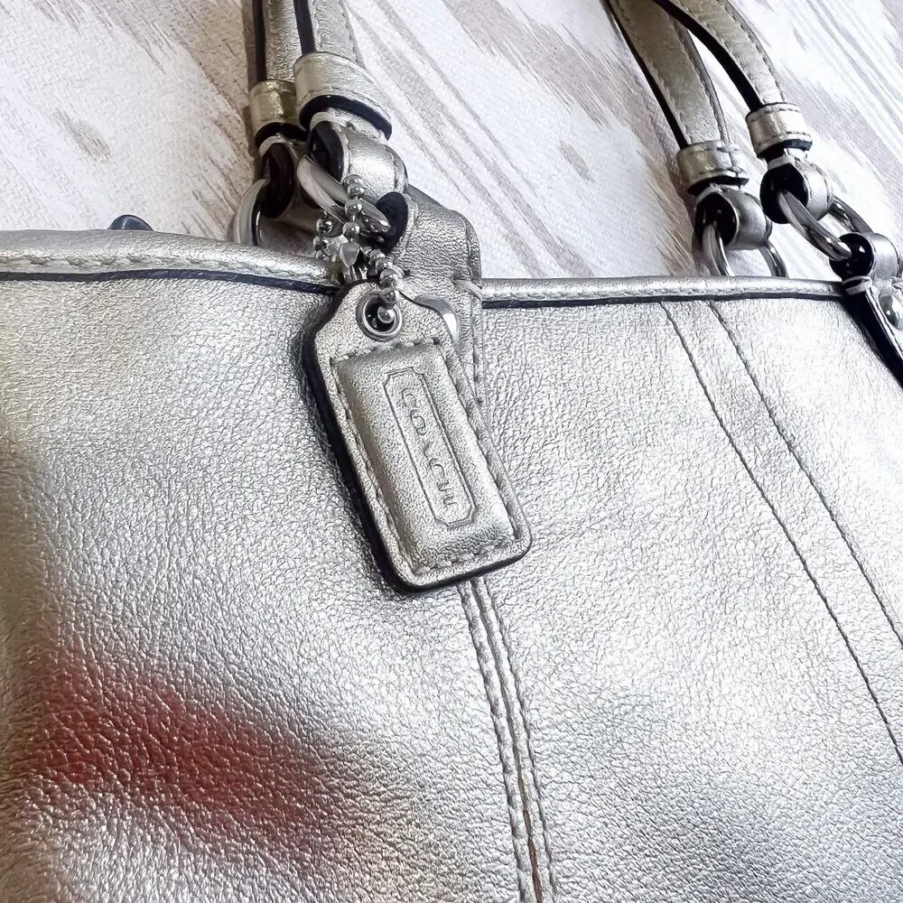 Coach Leah Metallic Gold Small Top-Handled Leather Tote Purse Handbag 42416 - Picture 2 of 11